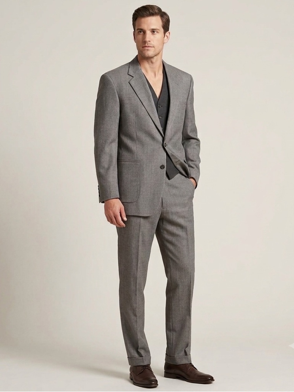 Men’s Haggar Clothing Co. Suit, Brown Gray, Pants size 34x32, blazer and slacks